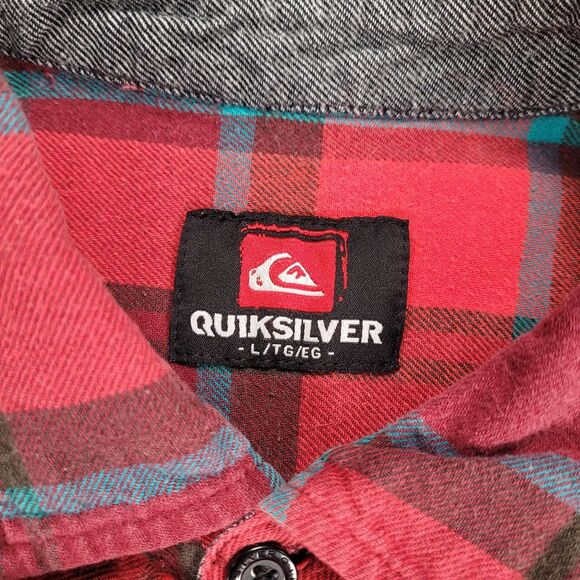 Quiksilver Vintage Men's Red Plaid Flannel Button Down Shirt‎ Long Sleeve Sz Lg - Picture 8 of 11